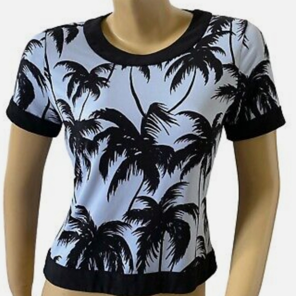 Vince Camuto Black and White Palm Print Top